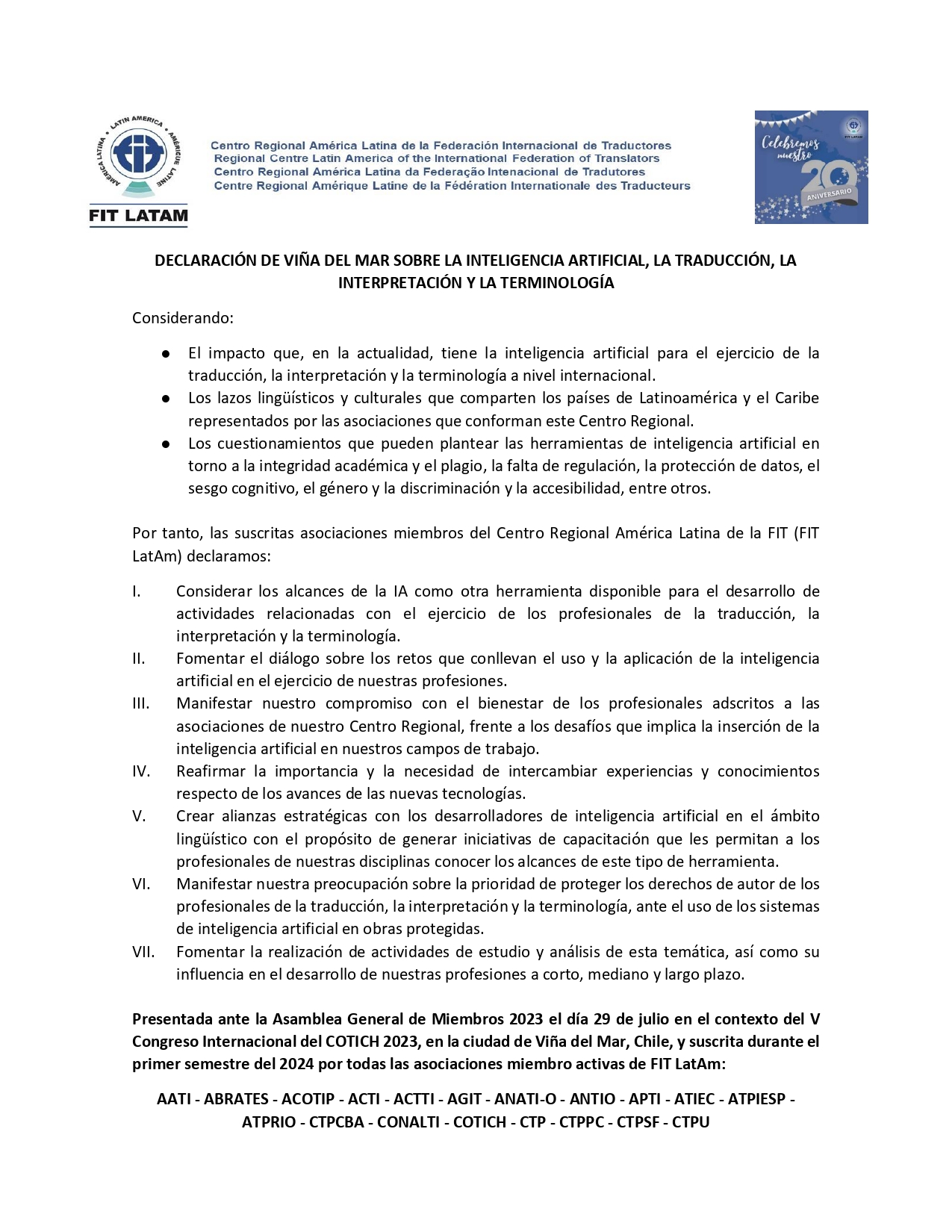 Déclaration de Viña del Mar sur IA, traduction, interprétation et terminologie